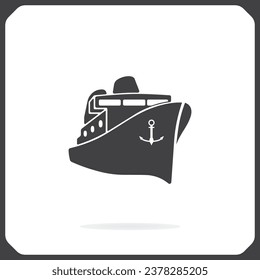 Dampfboot, das auf dem Meer schwimmt, Vektorsymbol. Eine flache Abbildung eines Dampfers.