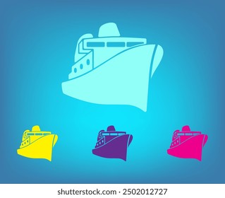 Steamboat floating on the sea, vector icon. A flat illustration of a steamer.