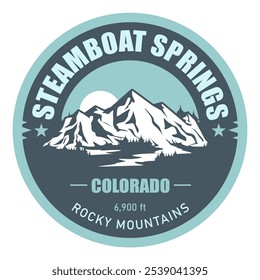 Steamboat Springs, Colorado emblema do resort de esqui com montanhas cobertas de neve, vetor