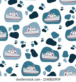 Steamboats pattern, Seamless baby pattern.Boys nursery prints.