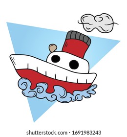 Steamboat.Vector summer children's design for postcards-banners.Rest