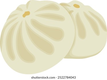 Steamed Bao Bun or Baozi Appetizer Illustration Isolated on White Background