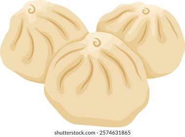 Steamed Bao Bun or Baozi Illustration Isolated on White Background