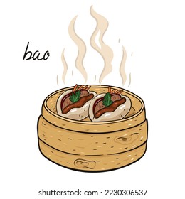 Steamed bao buns isolate on white background. Vector graphics.