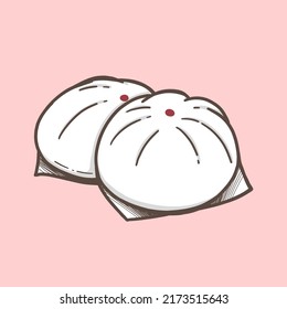 Steamed bun or Chinese bun drawing colored in Thai food market