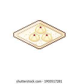 Steamed bun pixel art. Food Asian pixel art. Vector illustration. Chinese New Year.