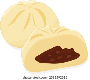 Steamed bun with red bean paste vector illustration