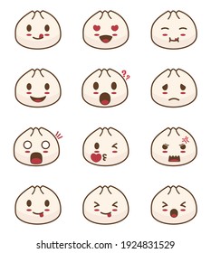 Steamed buns cartoon characters with different facial expressions