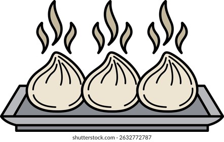 Steamed buns on a tray