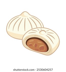 Steamed buns, steamed stuffed buns with pork filling, delicious Chinese dim sum, vector illustration