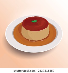 Steamed caramel pudding design illustration 