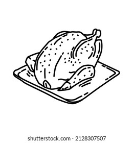 Steamed Chicken Part of Chinese New Year Traditional Foods, Fruits and Drinks Hand Drawn Icon Set Vector.