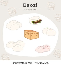 Steamed Chinese Bread Baozi Hand Draw Icon Set