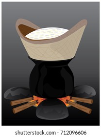 Steamed cooker sticky rice vector design