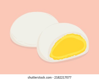 Steamed cream custard bun, Dim sum or Salapao, Food hand drawn, vector illustration.