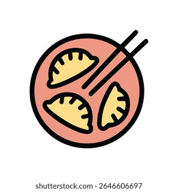 Bolinhos cozidos no vapor em uma tigela com pauzinhos. Ilustração de Símbolo de Ícone