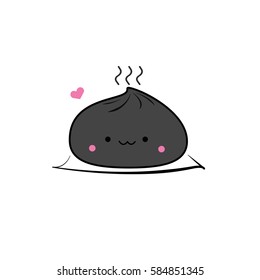 Steamed dumplings dim sum cartoon poster design on blue background, vector illustration.

