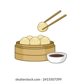 Steamed dumplings dimsum with sauce. vector illustration