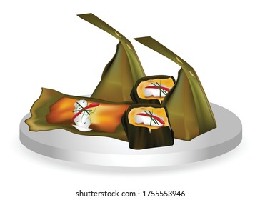 steamed fish with curry paste vector
