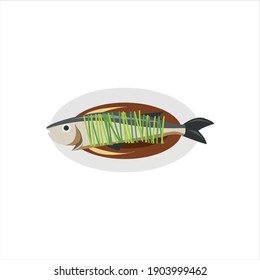 steamed fish Traditional chinese food at happy new year chinese digital design graphic 2d hd illustration