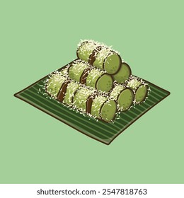 Steamed green putu bamboo cake with grated coconut