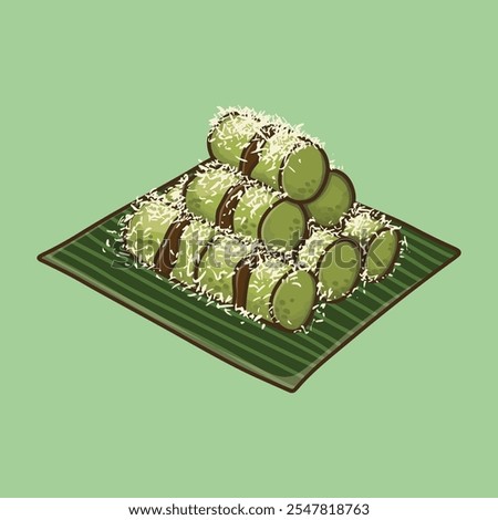 Steamed green putu bamboo cake with grated coconut