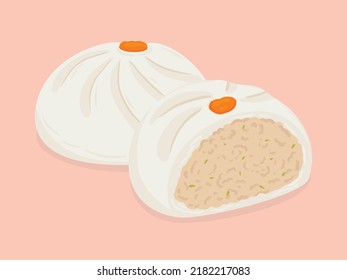 gedünstete Schweinekoteletts, Dim sum oder Salapao, handgezeichnet, Vektorgrafik.