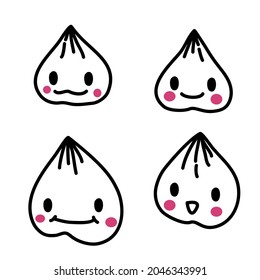 Steamed pork dumpling or "Xiao Long bao" cartoon character. Hand drawn doodle art. Chinese famous food.