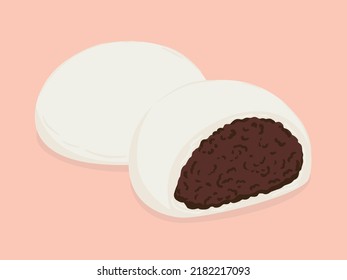 Steamed red bean bun, Dim sum or Salapao, Food hand drawn, vector illustration.