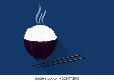 steamed rice in a purple cup on a blue background.vector design