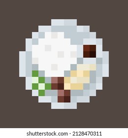 Steamed rice topped with chicken pixel art. Thai food. Vector illustration.