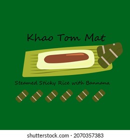 steamed sticky rice with banana khao tom mat illustration vector