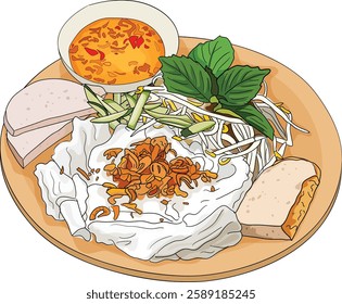 Steamed thin rice pancake. Served with pork ham, signature herbs and sauces
