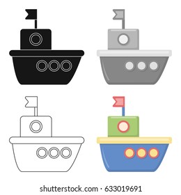 Steamer children's toy. A walker with a flag. The building of the ship is blue. Illustration for web and mobile design.