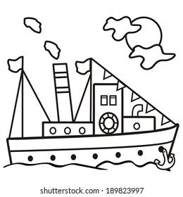 steamer - coloring book, vector illustration