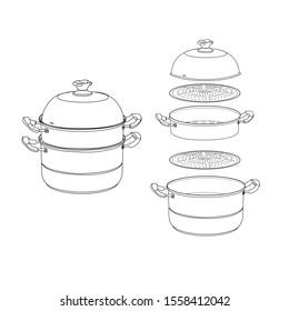 Steamer cookware component outline on white background