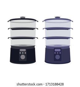 Steamer. Double boiler. Equipment. The device for cooking. Vector flat illustration.