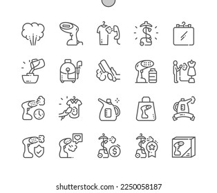 Steamer. Home appliance. Steam generator. Ironing board. Garment steamer. Pixel Perfect Vector Thin Line Icons. Simple Minimal Pictogram