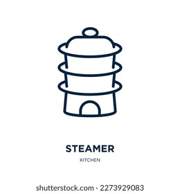 steamer icon from kitchen collection. Thin linear steamer, steam, food outline icon isolated on white background. Line vector steamer sign, symbol for web and mobile