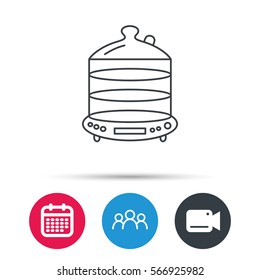 Steamer icon. Kitchen electric tool sign. Group of people, video cam and calendar icons. Vector