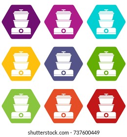 Steamer icon set many color hexahedron isolated on white vector illustration
