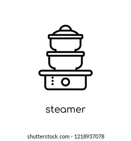 steamer icon. Trendy modern flat linear vector steamer icon on white background from thin line Kitchen collection, outline vector illustration