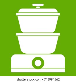 Steamer icon white isolated on green background. Vector illustration