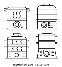 Steamer icons set. Outline set of steamer vector icons for web design isolated on white background