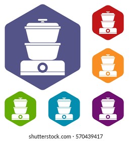 Steamer icons set rhombus in different colors isolated on white background