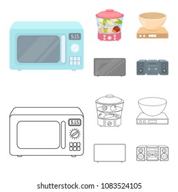 Steamer, microwave oven, scales, lcd tv.Household set collection icons in cartoon,outline style vector symbol stock illustration web.