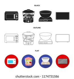 Steamer, microwave oven, scales, lcd tv.Household set collection icons in cartoon style vector symbol stock illustration web.