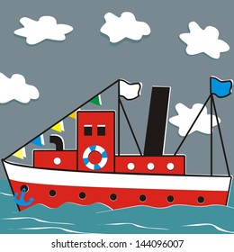 steamer and ocean, vector illustration