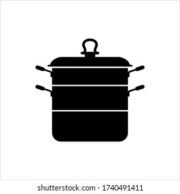 Steamer Pot Icon, Food Steamer, Steam Cooker Icon, Kitchen Appliance Which Prepare Foods With Steam Heat Vector Art Illustration