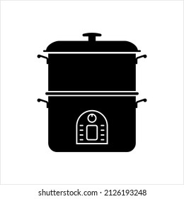 Steamer Pot Icon, Food Steamer, Steam Cooker Icon, Kitchen Appliance Which Prepare Foods With Steam Heat Vector Art Illustration